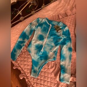 Repreve rashguard 1 piece eco friendly long sleeve zip up swimsuit- small NWT